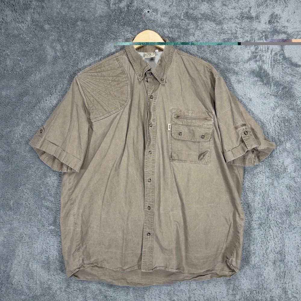 Vintage TAG Safari Shooting Shirt Mens 2XL Tan Hunting Vented Short Sleeve